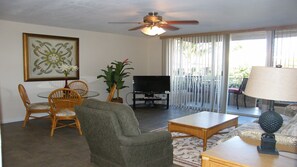 Smart TV, DVD player, books, music library