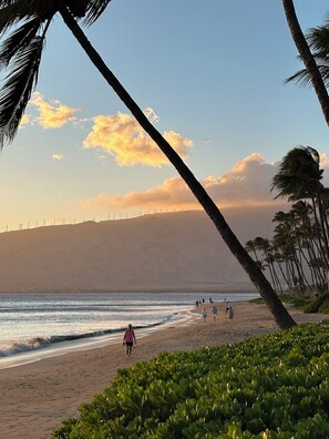 Sur la plage, chaise longue, serviettes de plage