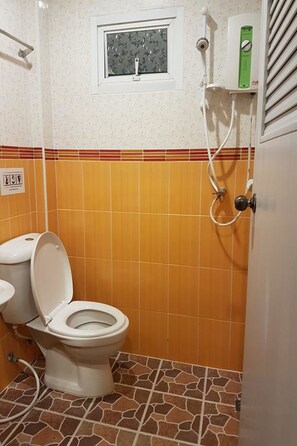 Shower, free toiletries, bidet, towels