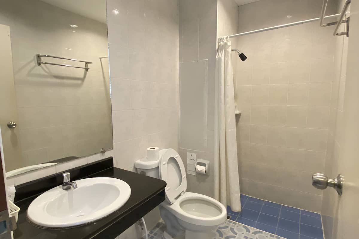 shower, free toiletries, towels