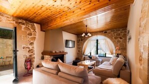 Exclusive Villa, Pool View | Living area | LCD TV, fireplace, DVD player - Villa Kirke (Apokoronas)