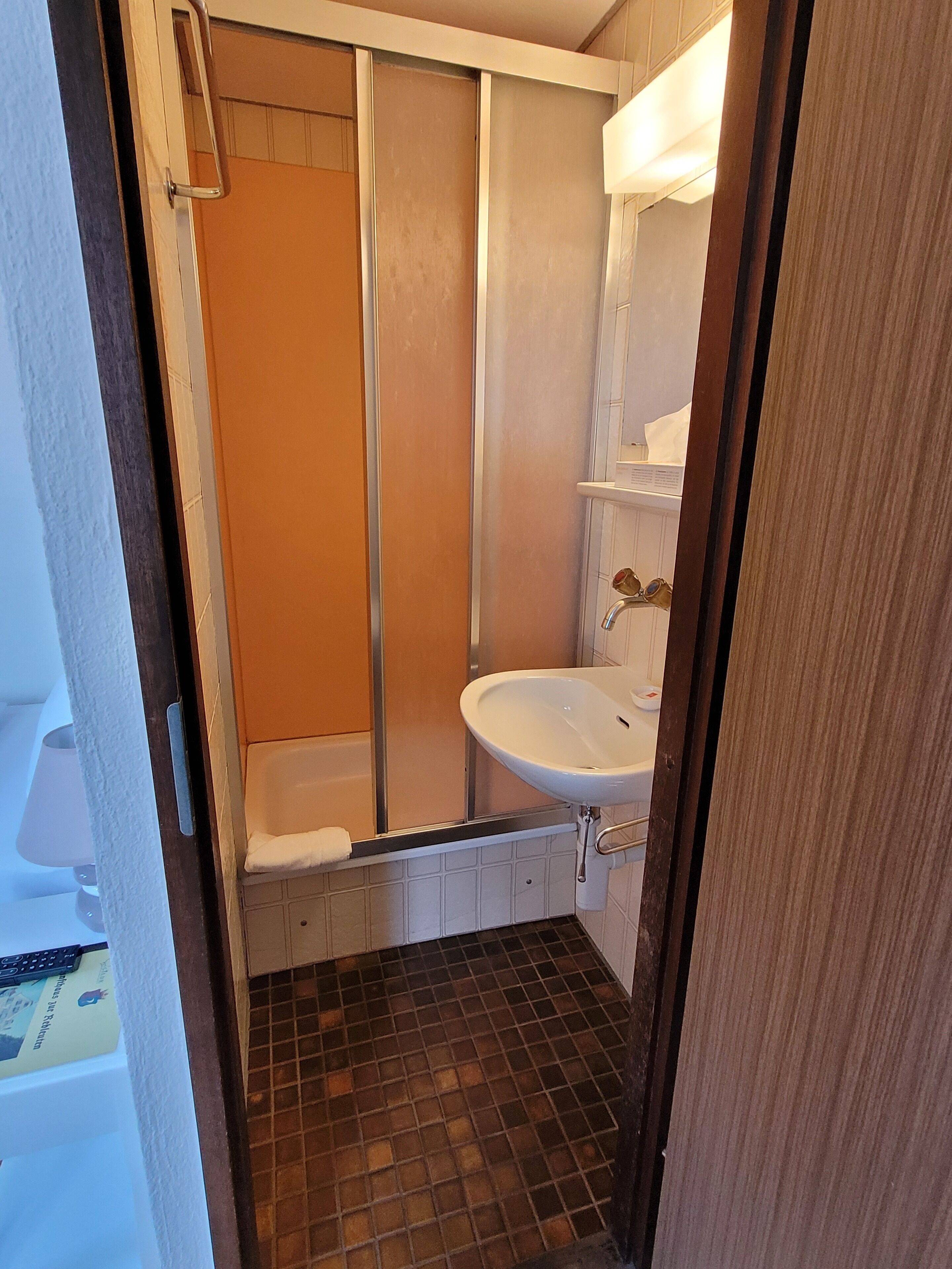 basic single room (private shower, shared toilet ) | bathroom | shower, hair dryer, towels
