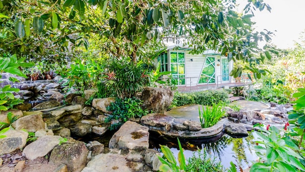 A garden with a pond, rocks, and various plants. - Chalong Hill Tropical Garden Homes (Chalong)