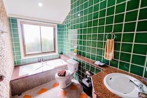 Villa de lujo, 1 habitación, alberca privada | Baño | Tina y regadera independientes y tina de hidromasaje