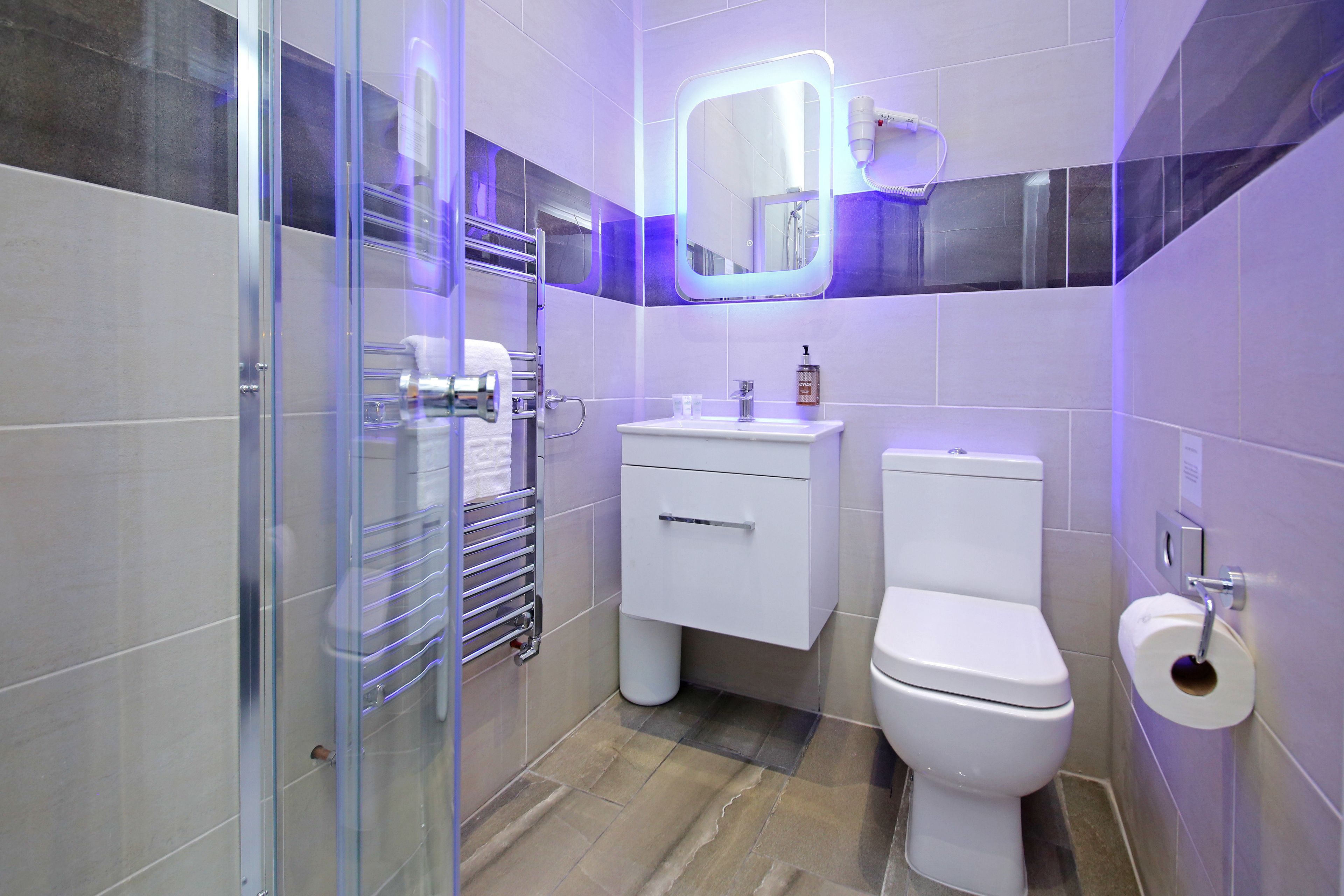 free toiletries, hair dryer, towels