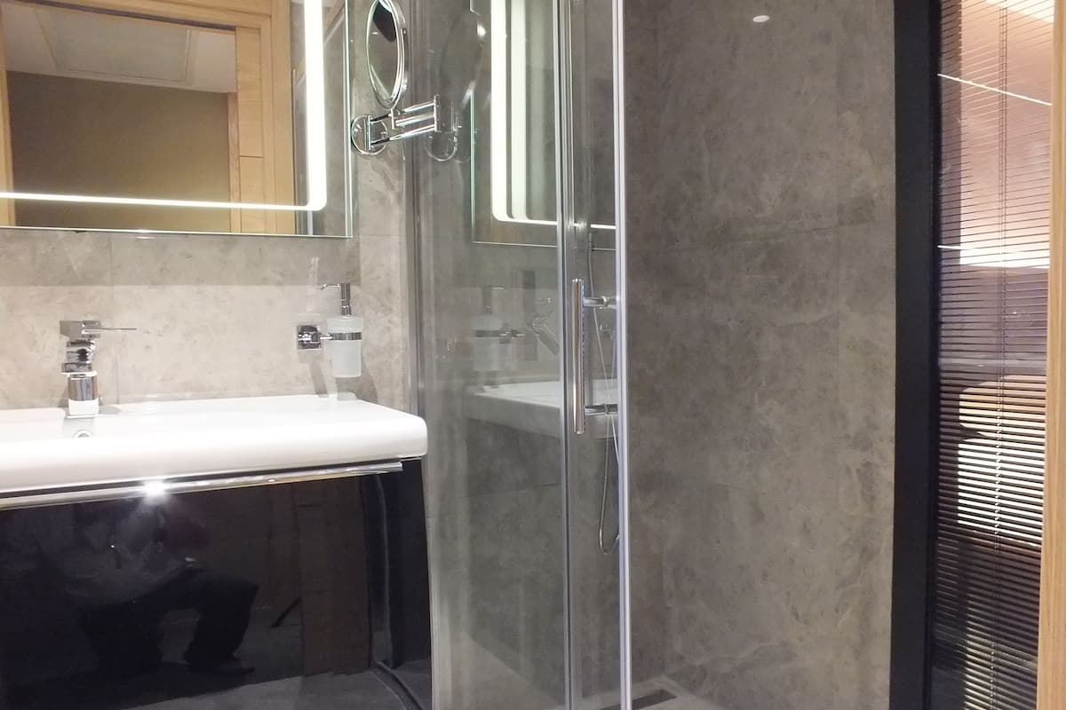 shower, free toiletries, hair dryer, slippers