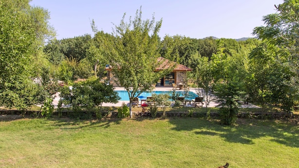 A house with a swimming pool surrounded by trees. - Doga Apartments (Fethiye)