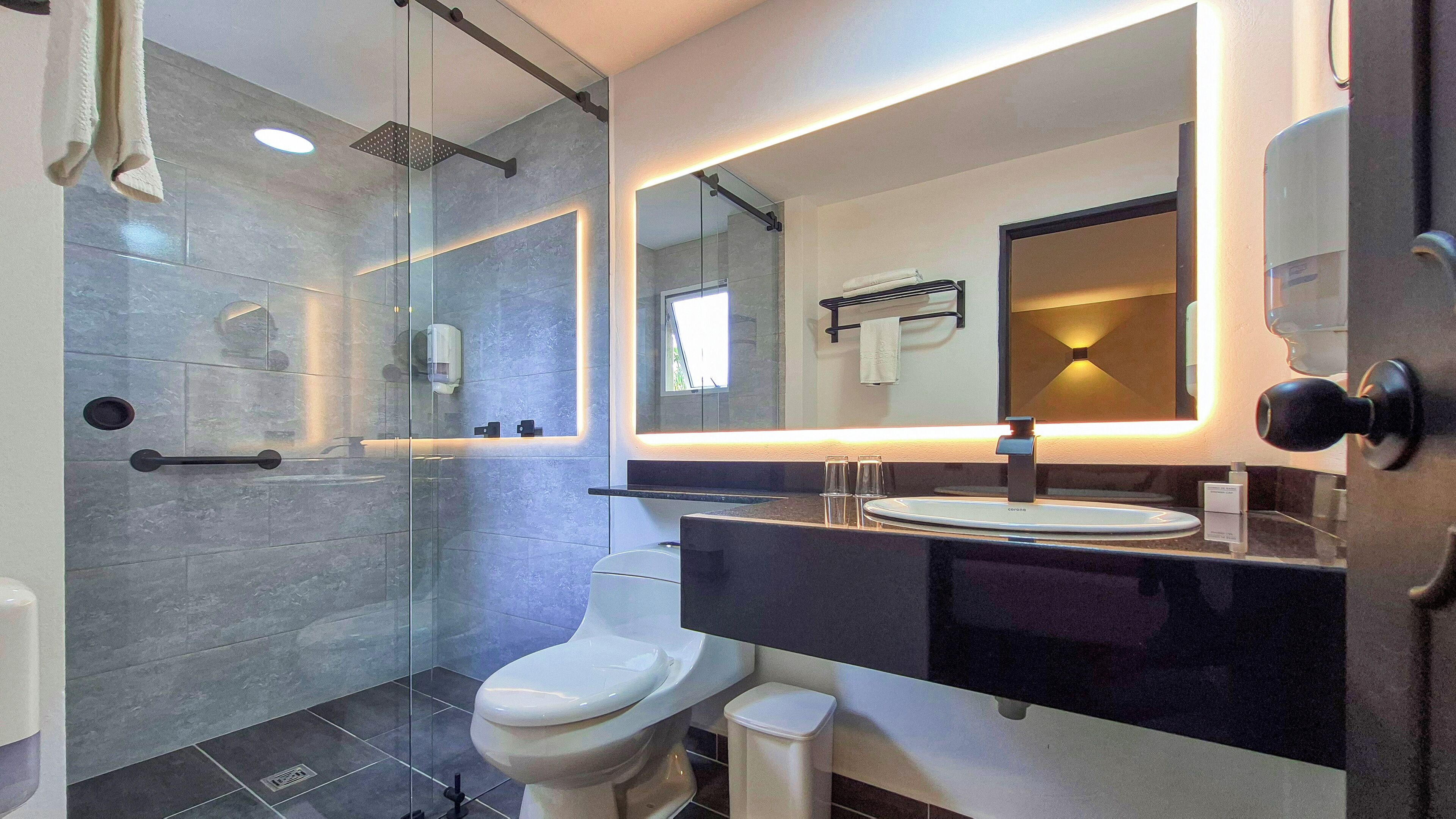 free toiletries, hair dryer, towels