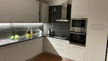 Frigorífico, microondas, horno y placa de cocina