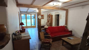TV, fireplace, DVD player, books
