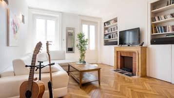 TV, fireplace, video game console, DVD player