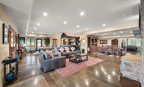 Smart TV, fireplace, foosball, table tennis
