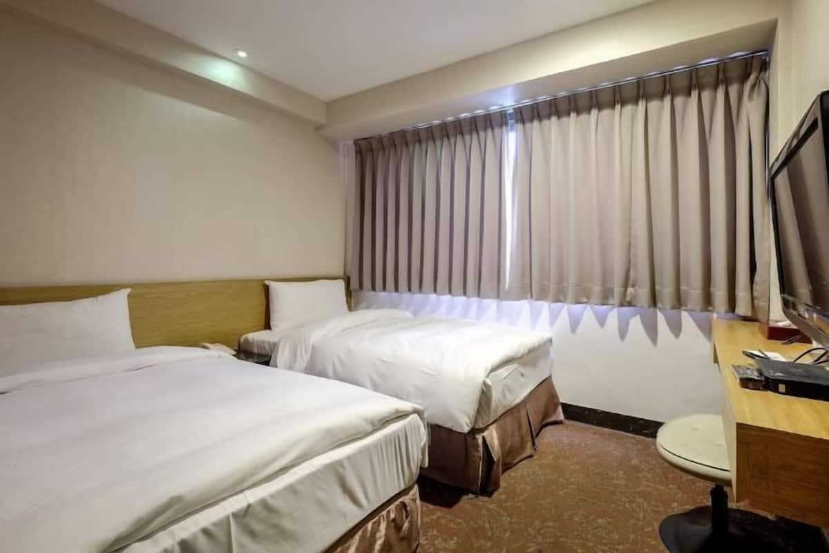 Down comforters, desk, blackout drapes, soundproofing