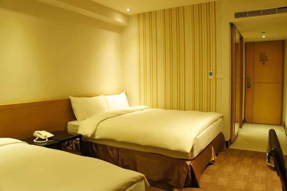 Down comforters, desk, blackout drapes, soundproofing