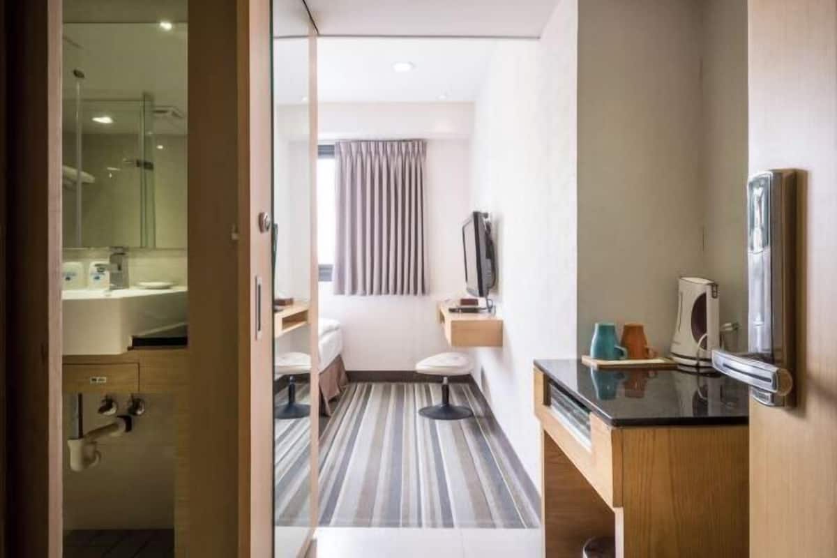 Down comforters, desk, blackout drapes, soundproofing