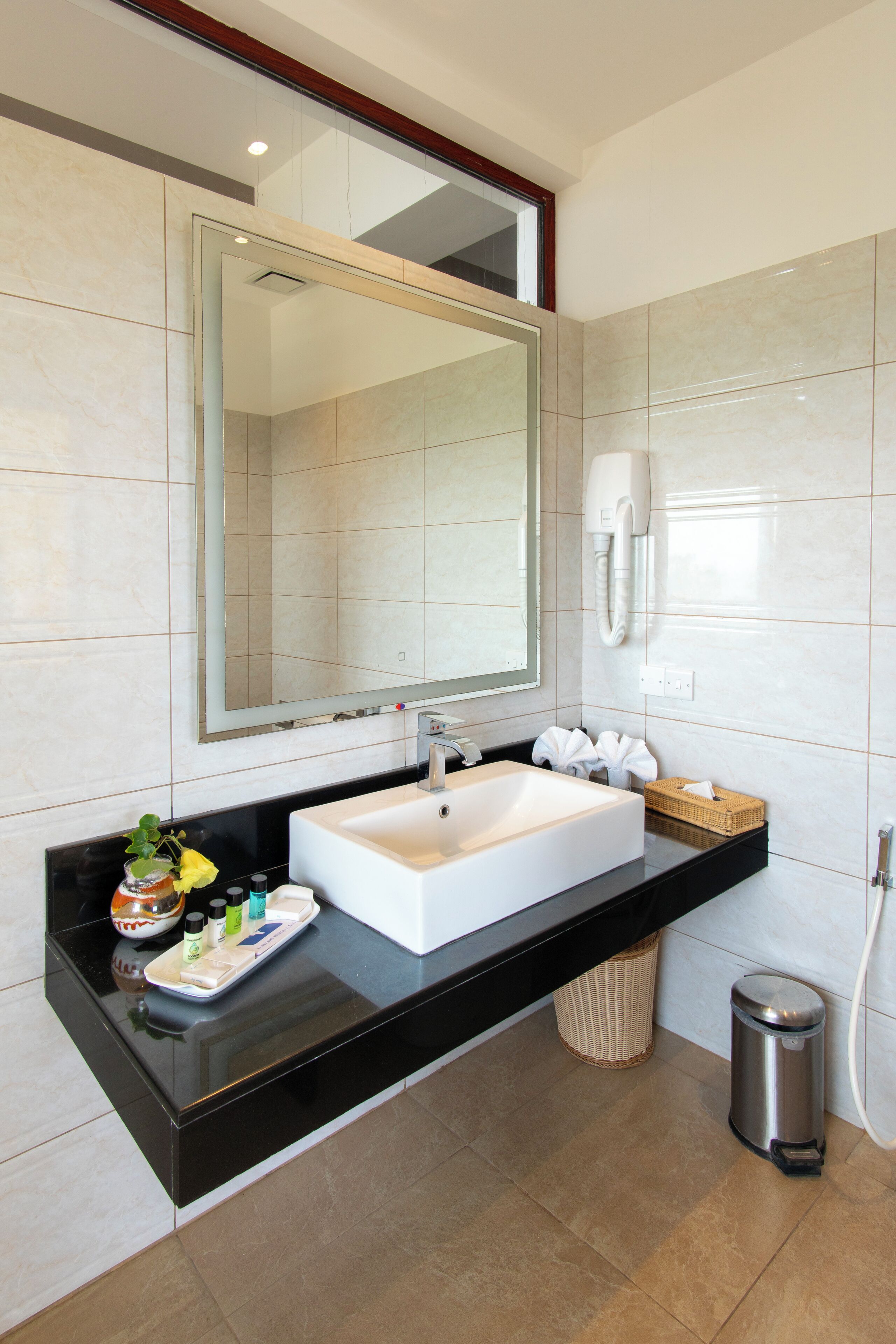 suite room with panoramic seaview | bathroom | shower, free toiletries, hair dryer, bathrobes