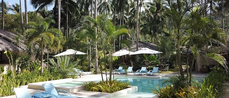 Outdoor pool, pool loungers