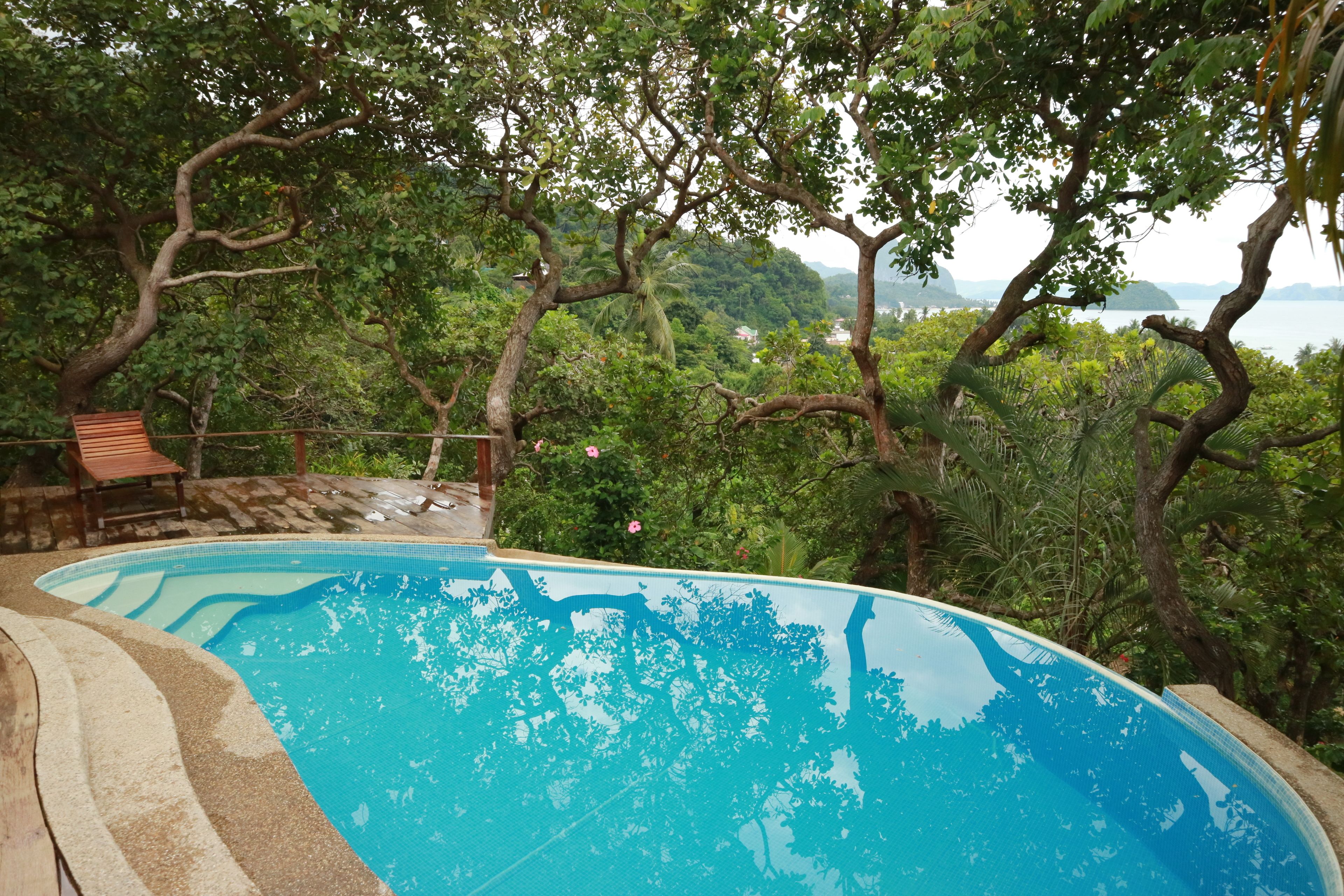 outdoor pool, pool loungers