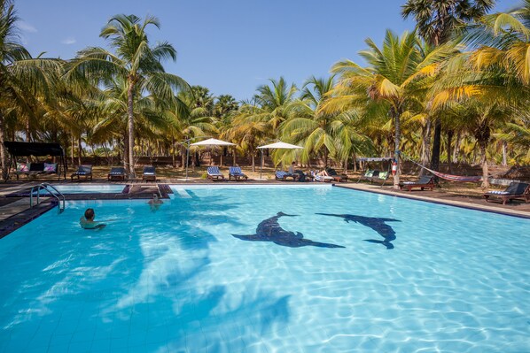 Outdoor pool, open 8:00 AM to 7:00 PM, pool umbrellas, sun loungers