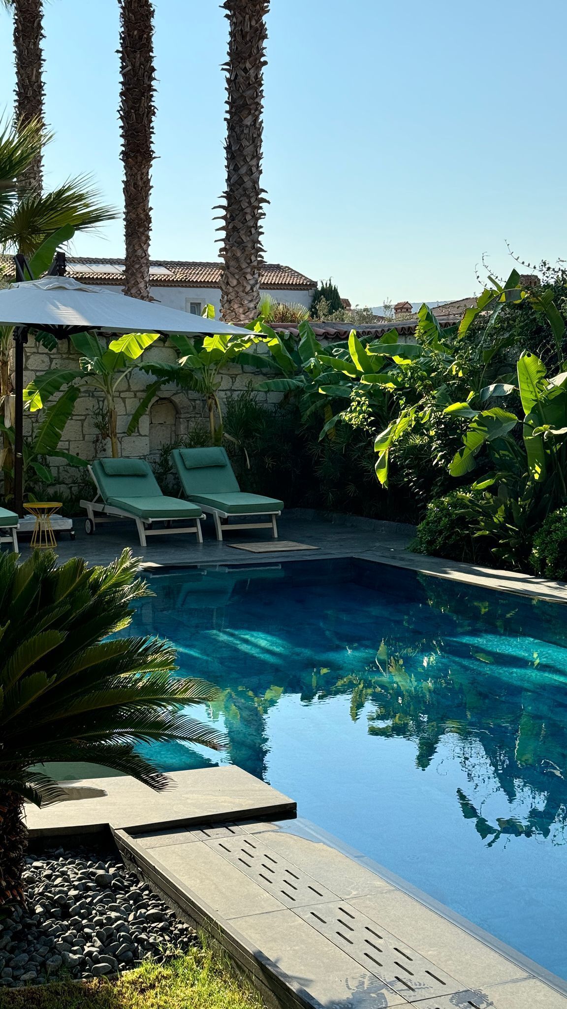 屋外プール、プール パラソル、サンラウンジャー