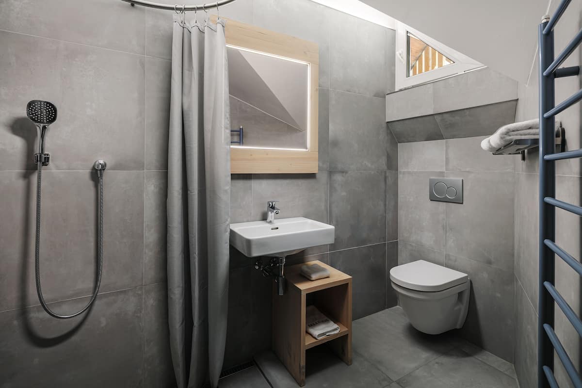 double room | bathroom | shower, rainfall showerhead, designer toiletries, hair dryer