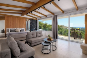 Honeymoon Studio Suite, Balcony, Sea View | Memory foam beds, in-room safe, iron/ironing board, free WiFi