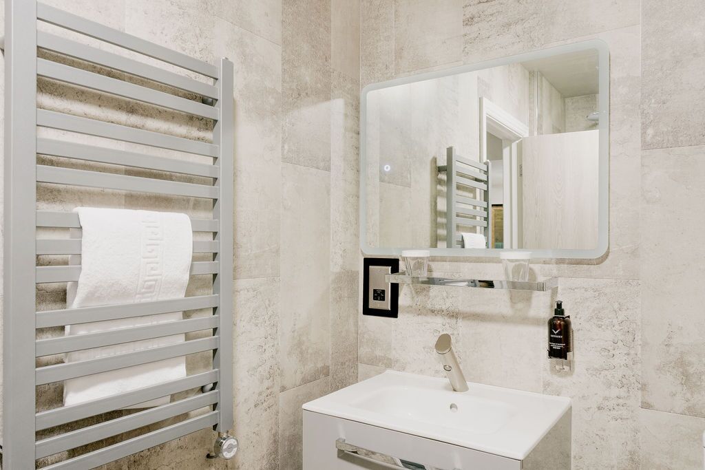 superior studio, 1 king bed with sofa bed | bathroom | free toiletries, hair dryer, towels