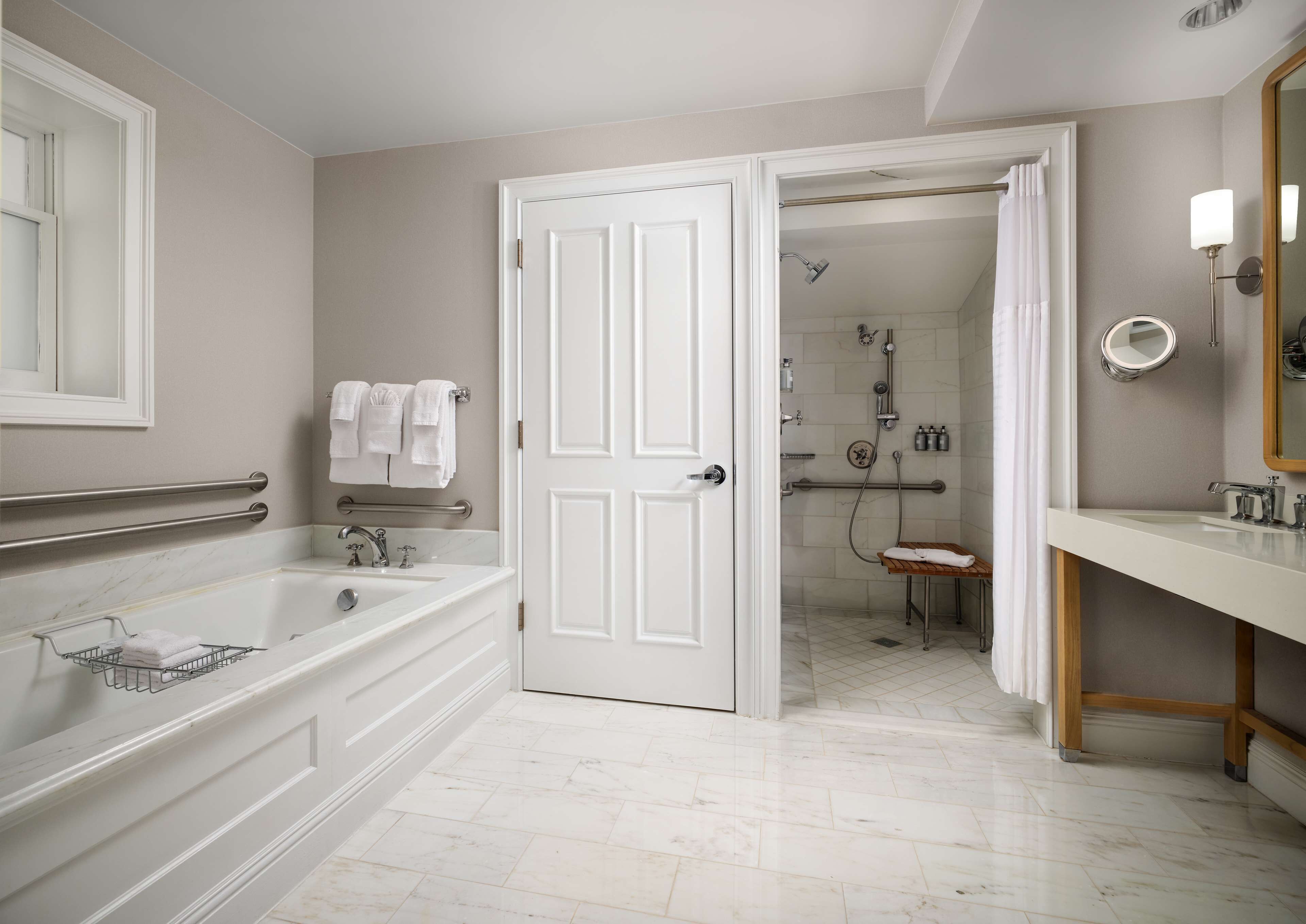 room, 2 queen beds, accessible, ocean view (mobility & hearing) | bathroom | separate bathtub and shower, designer toiletries, hair dryer, bathrobes