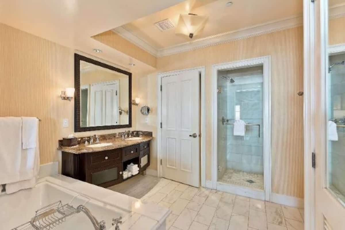 Bathroom | Separate tub and shower, deep soaking tub, designer toiletries
