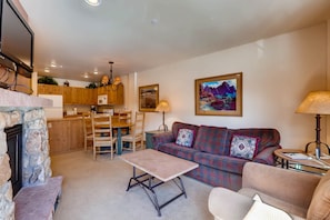Condo, 1 Bedroom | Living area | Flat-screen TV, DVD player
