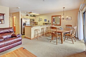 Condo, 2 Bedrooms | Living room | TV, fireplace, DVD player - Charming 2br Steps To Snow-capped Adventures + Main St 2 Bedroom Condo by RedAwning (Breckenridge)