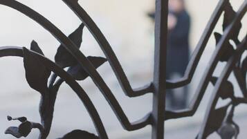 A metal railing with a floral design.