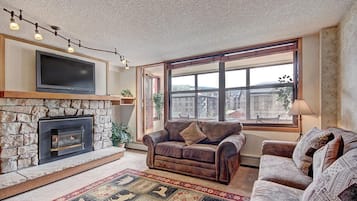 Leilighet, 2 soverom | Oppholdsrom | TV, peis og DVD-spiller