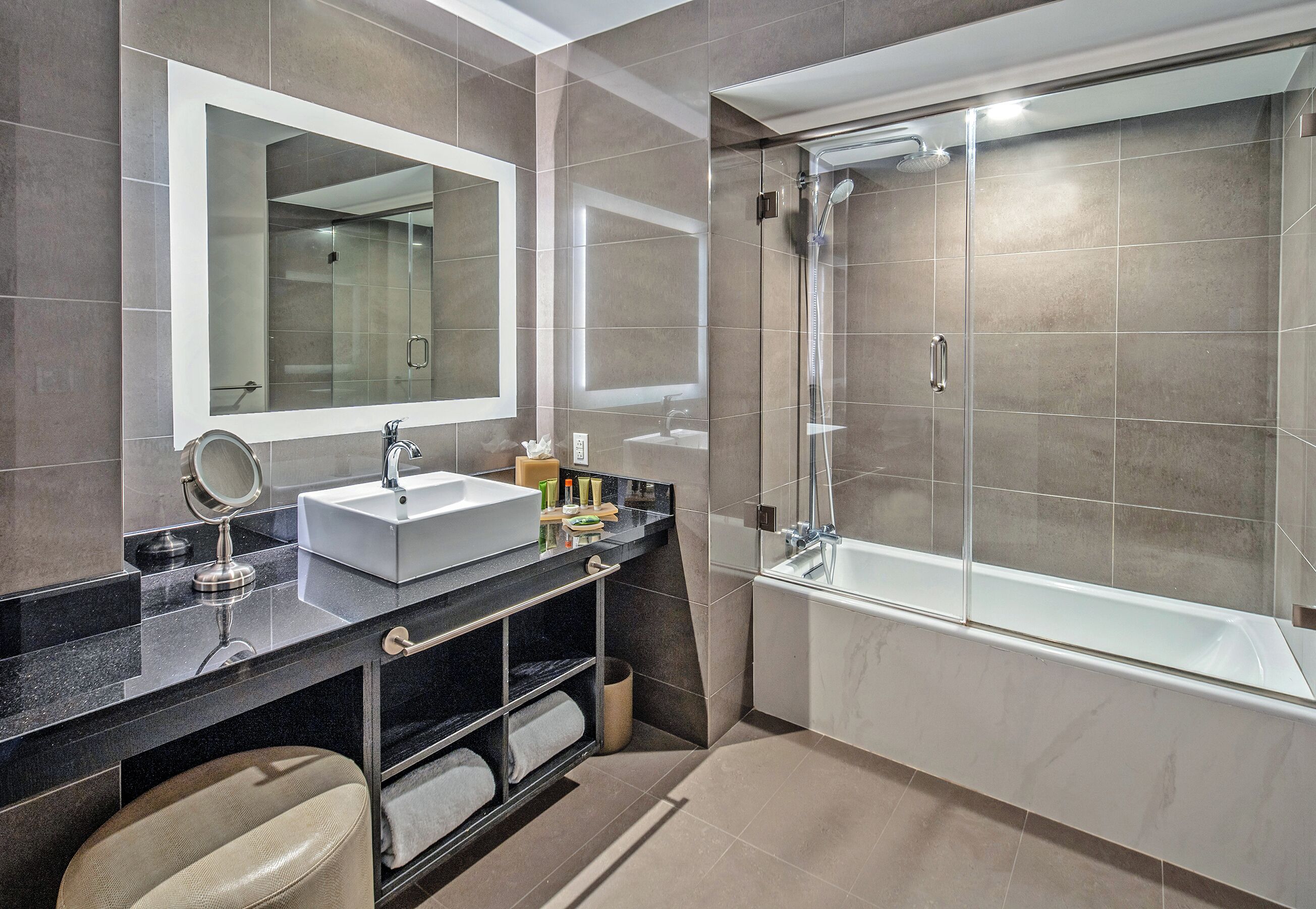 shower, free toiletries, hair dryer, towels