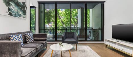 Two Bedroom One Bathroom Apartment | Living area | 50-inch LCD TV with digital channels, TV