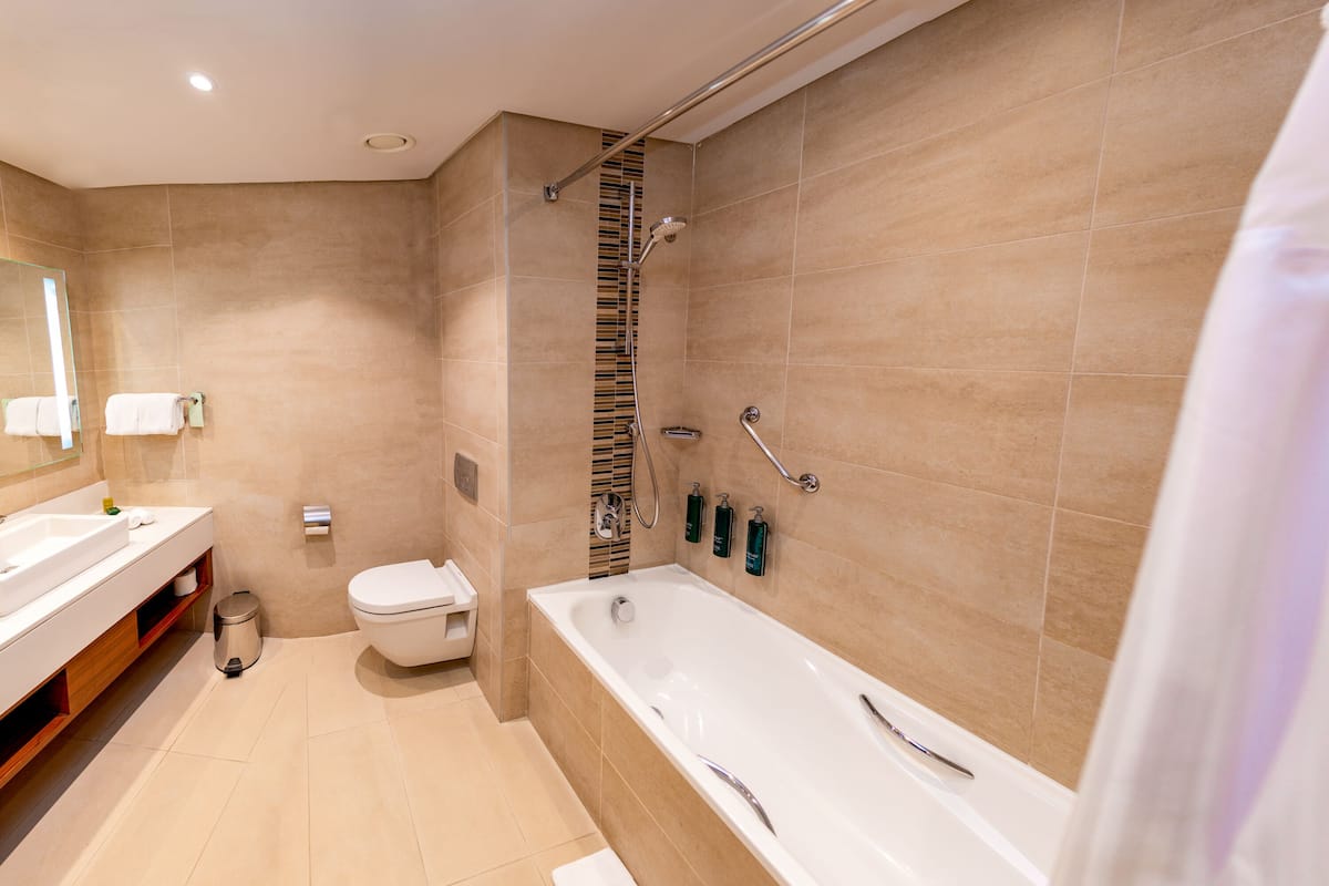 free toiletries, hair dryer, towels