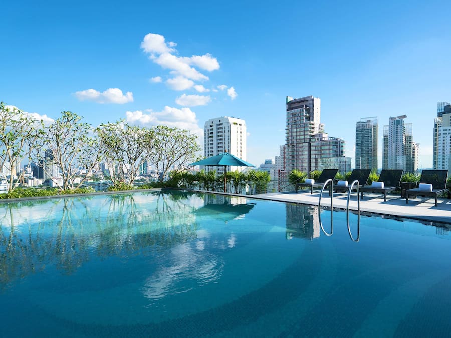 Outdoor pool, open 6 AM to 9 PM, sun loungers