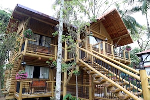 Casa na árvore, banheira de imersão | Frigobar, escrivaninha, roupa de cama