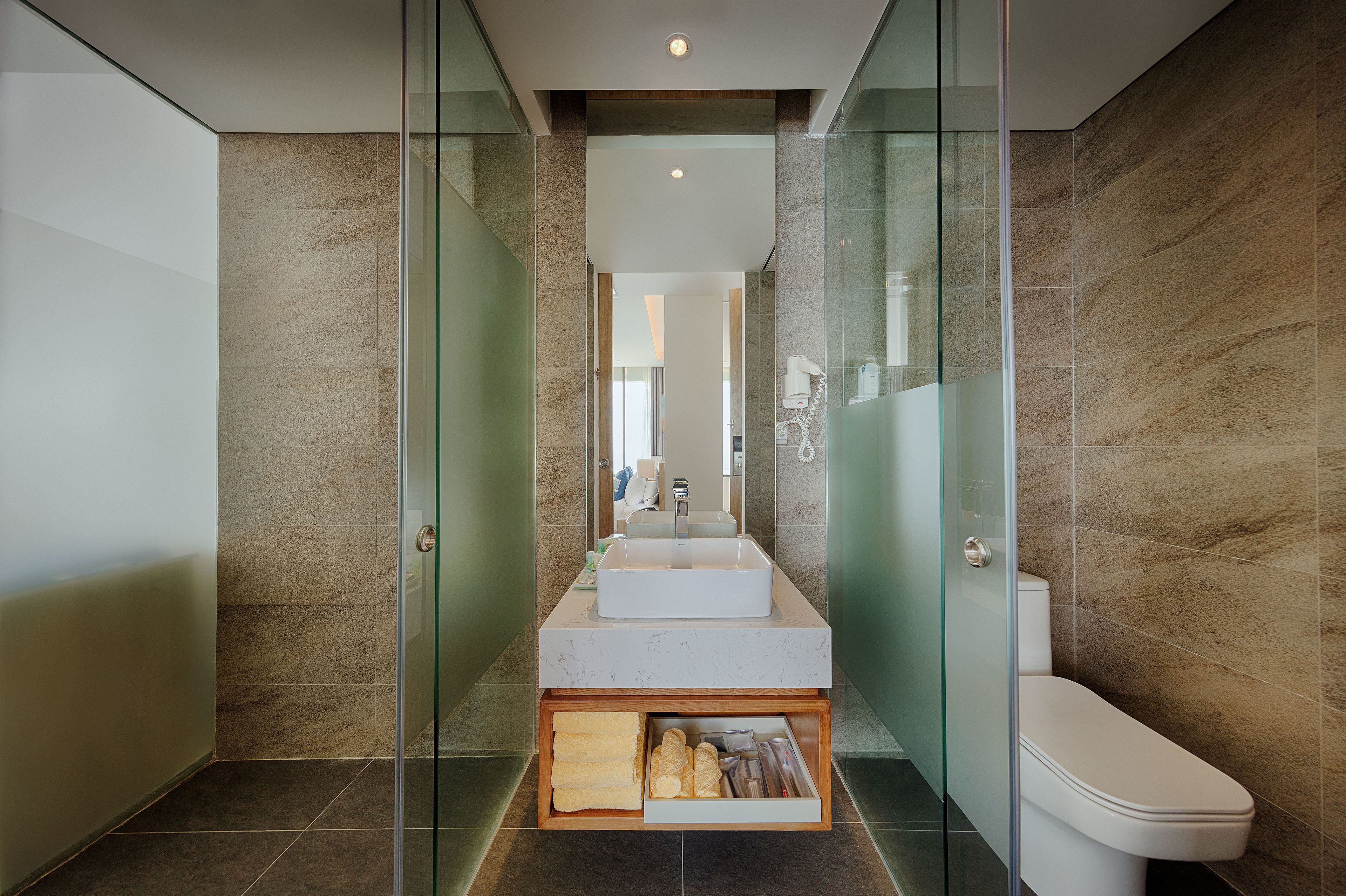 free toiletries, hair dryer, bathrobes, slippers