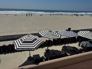 On the beach, beach towels