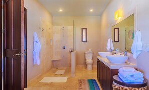 Bathtub, hair dryer, towels, soap