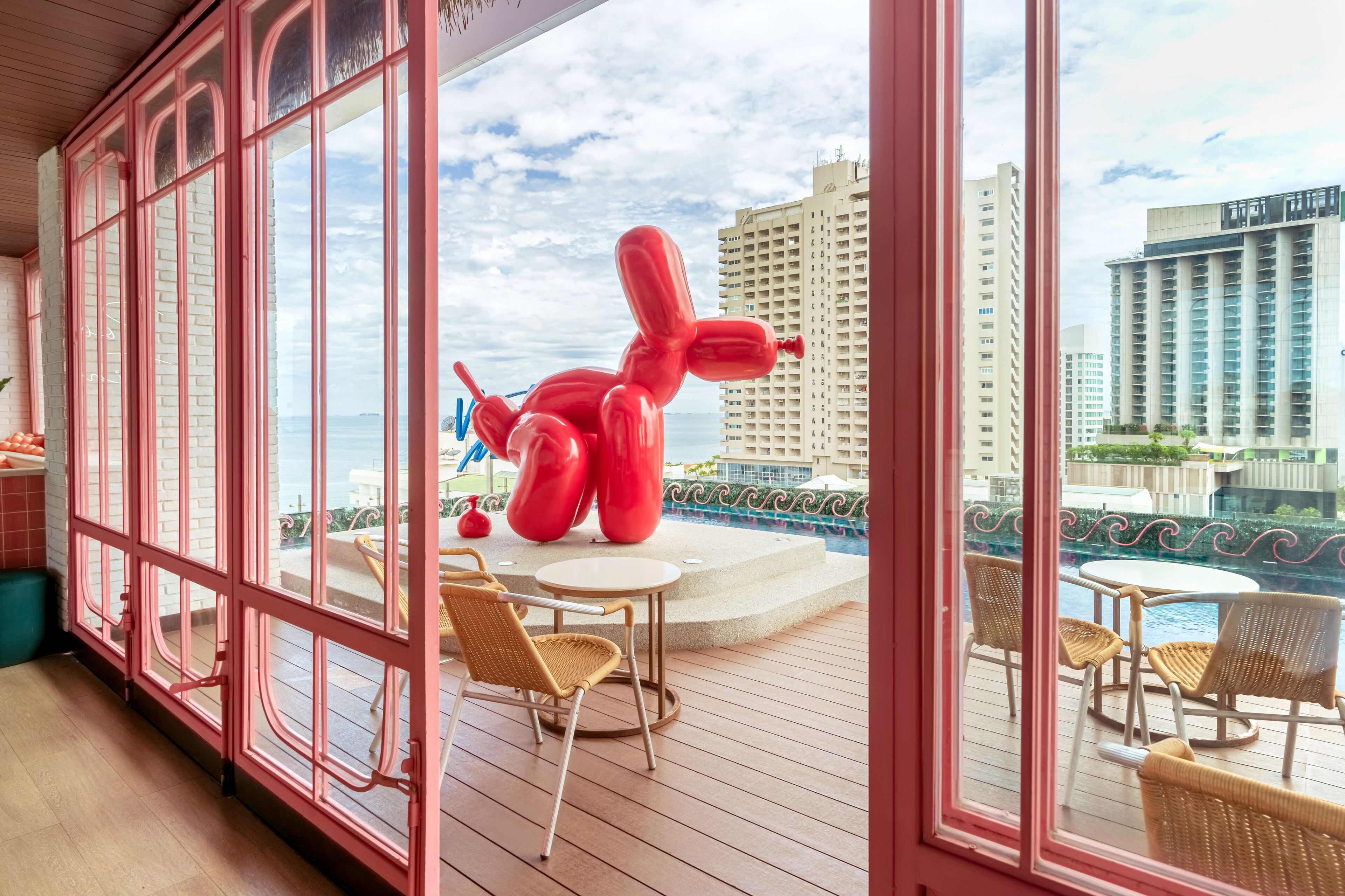 outdoor pool, pool loungers