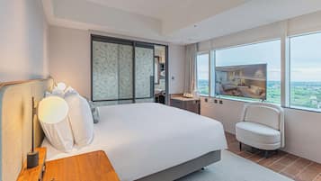 Premium bedding, down comforters, desk, blackout drapes