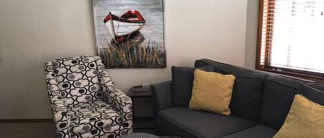 Smart TV, fireplace, video games, DVD player