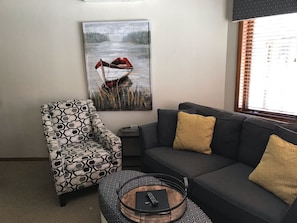 Smart TV, fireplace, video games, DVD player