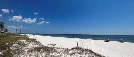 On the beach, sun loungers