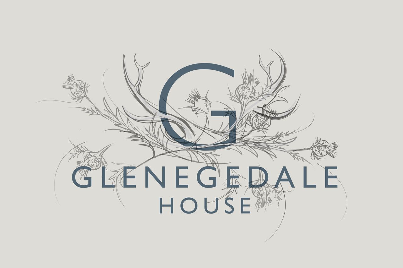 A logo with the text "GLENEGEDALE HOUSE" surrounded by floral and leaf designs.