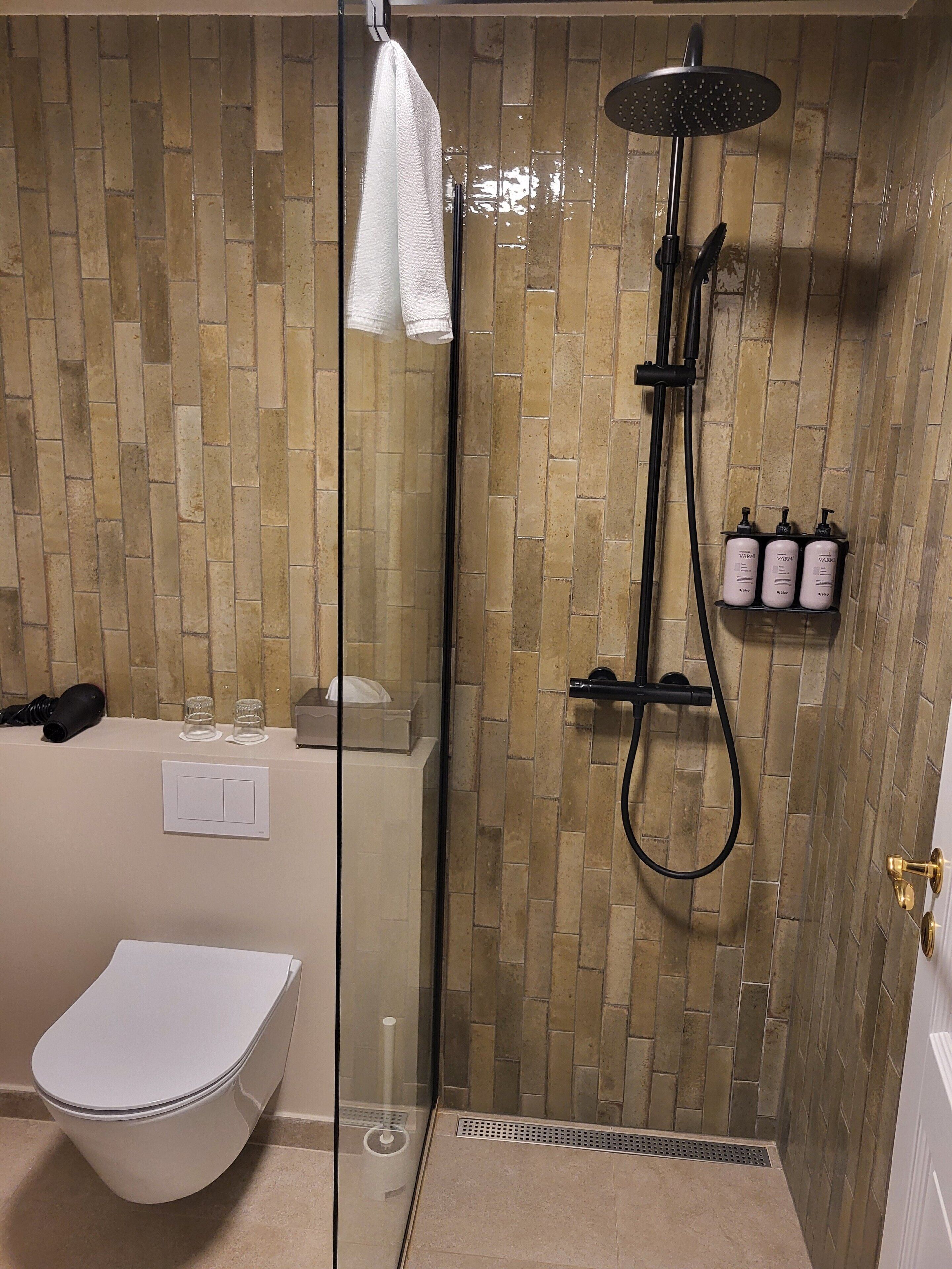twin room, lake view | bathroom | shower, free toiletries, hair dryer, towels