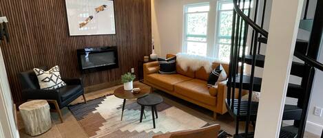 Smart TV, fireplace, DVD player, video library