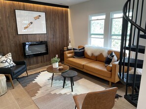 Smart TV, fireplace, DVD player, video library